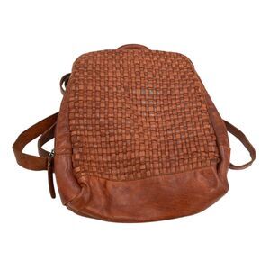 VILENCA Holland Emilia $711 Intrecciato Woven Leather Backpack Cognac Color